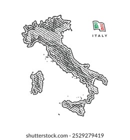 Map of Italy in engraved style. Black and white. Hand drawn engraving style illustrations. Etched vector illustration.