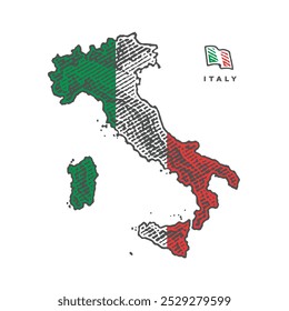 Mapa de Italia en estilo grabado. Grabado en color. Dibujado a mano ilustraciones de estilo de grabado. Ilustración vectorial grabada.