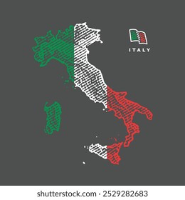 Mapa de Italia en estilo grabado. Grabado de color y fondo negro. Dibujado a mano ilustraciones de estilo de grabado. Ilustración vectorial grabada.