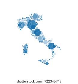 map of italy filled with hexagons of different sizes and degrees of transparency