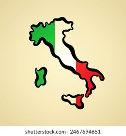 Map of Italy with flag and black outline.