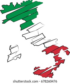 Map of Italy in Italy flag colors. Vector illustration of flat design concept.