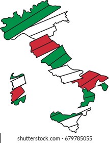 Map of Italy in Italy flag colors. Vector illustration of flat design concept.