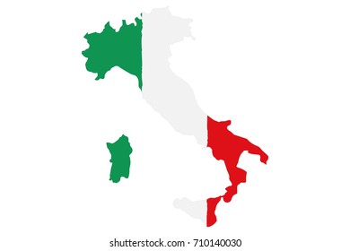 Map of Italy with Flag. Hand Painted with Brush. Vector Illustration. 