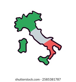 Map of Italy in green white and red symbolizing Italian pride