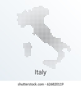 Map of Italy, halftone abstract background. The black dots on a gray background. Pixel vector illustration