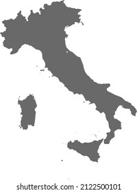 Map of Italy. High res (300dpi). Highly detailed border representation. Web mercator projection. Scalable vector graphic. For web and print use. Border and fill colors can be changed in eps format.