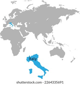 The map of Italy is highlighted in blue on the map of Europe