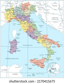 Mapa de Italia - ilustración vectorial altamente detallada