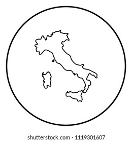 Map of Italy icon black color in circle round outline