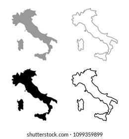 Map of Italy icon set grey black color outline