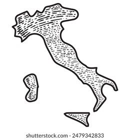 Map of Italy icon vector engraving style hand drawn element black and white