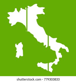 Map of Italy icon white isolated on green background. Vector illustration