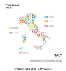 Map Of Italy Infographic design template with gear chain