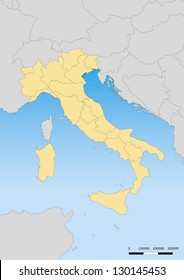 Map of Italy with islands. Escale 1:6000000 UTM Projection