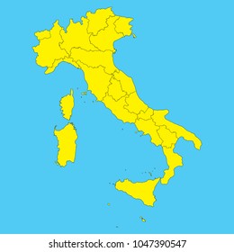Map of Italy isolated on a blue background.