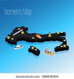 Map Italy isometric concept. 3d flat illustration of Map Italy. map infographics design template