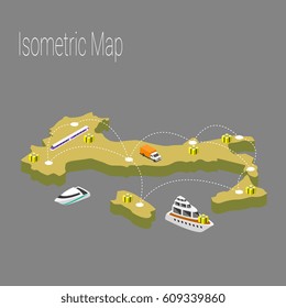 Map Italy isometric concept. 3d flat illustration of Map Italy.