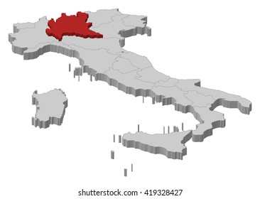 Map - Italy, Lombardy - 3D-Illustration