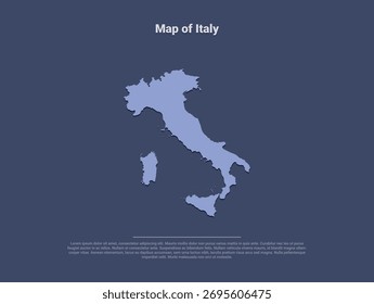  Mapa de Italia, silueta de Vector minimalista en azul suave sobre fondo oscuro