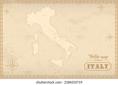 Map of Italy in the old style, brown graphics in retro fantasy style