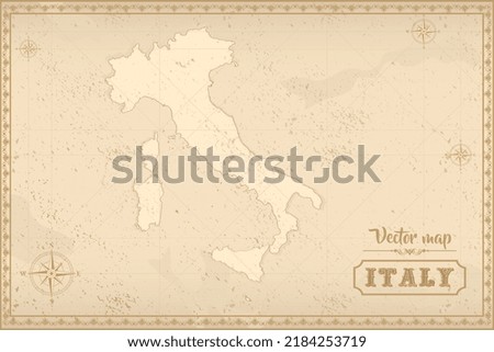 Map of Italy in the old style, brown graphics in retro fantasy style