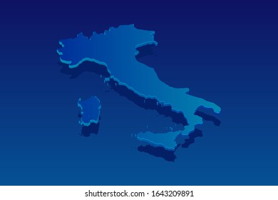 map of Italy on blue background. Vector modern isometric concept greeting Card illustration eps 10.