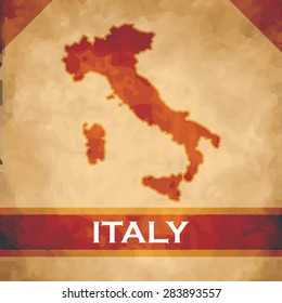 The map of Italy on parchment with dark red ribbons
