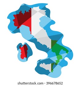 Map of Italy painted in color of the flag in the polygonal style.