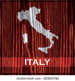 The map of Italy painted on wooden board