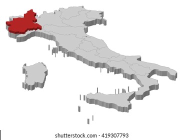 Map - Italy, Piemont - 3D-Illustration