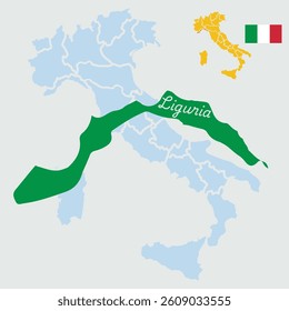 Map of Italy .province liguria.vector design .with flat flag .