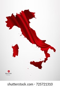 Map of Italy with red fabric draping background in vector.