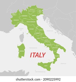 Map of Italy with regions borders. The location of the borders of the state of Italy. Vector Illustration.