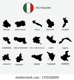 Mapa de regiones de Italia elemento gráfico Diseño de la plantilla de ilustración
