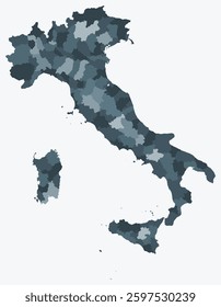 Map of Italy with regions. Just a simple country border map with region division. Blue grey color palette. Flat Italy shape with administrative division. Vector illustration.
