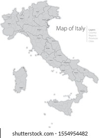 Map of Italy with regions and provinces made in layers.