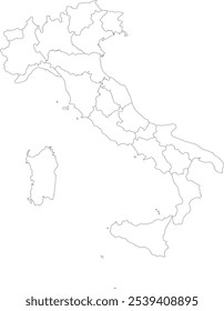 Mapa de Italia que muestra las divisiones regionales y los contornos. Perfecto para proyectos educativos, de viajes o culturales que destacan la diversa geografía y el rico patrimonio de Italia