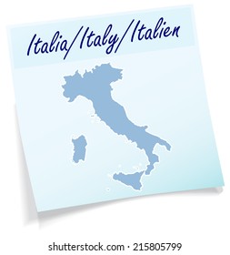 Map Of Italy As Sticky Note In Blue