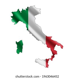 Map of Italy. Stylized country flag. State territory. 3D. Vector illustration. 