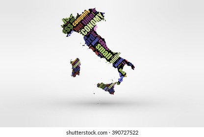Map of Italy and . Theme of economy and global finance. Hi-tech technology as cloud computing, services, business, small companies, hr costs, time use and others. 