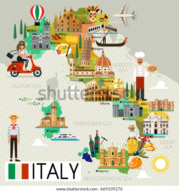Map Italy Travel Iconsitaly Travel Map Stock Vector Royalty Free
