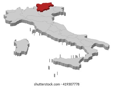 Map - Italy, Trentino-Alto Adige/Suedtirol - 3D-Illustration