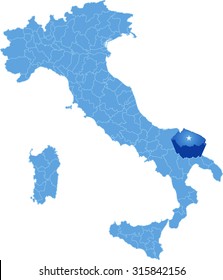 Map of Italy where Bari province is pulled out, isolated on white background
