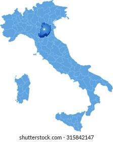 Map of Italy where Bologna province is pulled out, isolated on white background
