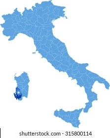 Map of Italy where Carbonia-Iglesias province is pulled out, isolated on white background
