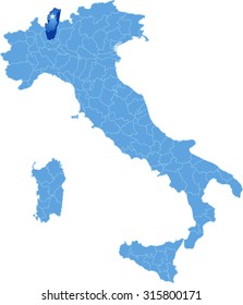 Map of Italy where Como province is pulled out, isolated on white background
