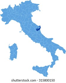 Map of Italy where Fermo province is pulled out, isolated on white background
