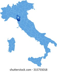 Map of Italy where Lucca province is pulled out, isolated on white background
