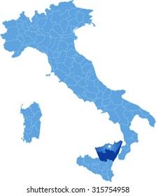 Map of Italy where Messina province is pulled out, isolated on white background

